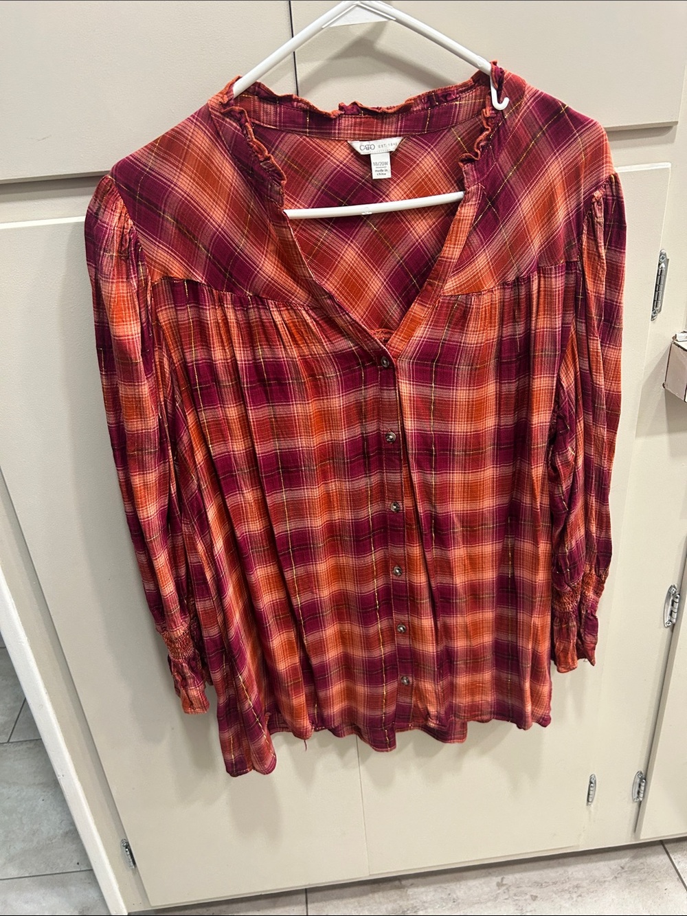 Caslon Red & Orange Plaid Button-Down Blouse